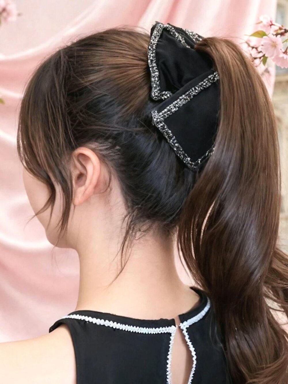 Black Bow Rhinestone Claw Clip